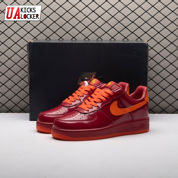 Nike Air Force 1 Low Patent Leather Dark Team Red Safety Orange IO4489-601 Unisex