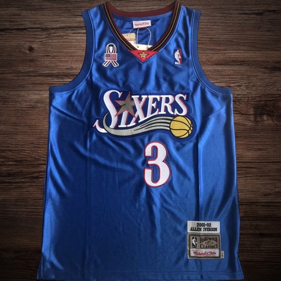 Men's Philadelphia 76ers 2001/02 #3 Allen Iverson Blue Jersey