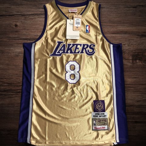 Men's Los Angeles Lakers 1996-2016 Hall of Fame #8 Koby Bryant Jersey Gold