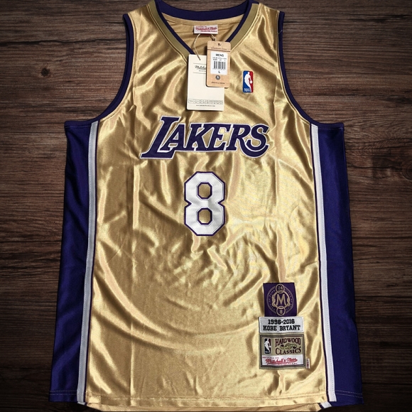 Men's Los Angeles Lakers 1996-2016 Hall of Fame #8 Koby Bryant Jersey Gold