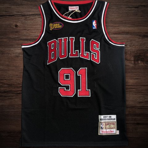 Men's Chicago Bulls 1997-98 Finals #91 Dennis Rodman Jersey Black