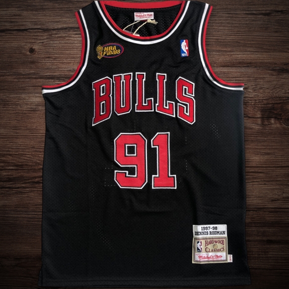 Men's Chicago Bulls 1997-98 Finals #91 Dennis Rodman Jersey Black
