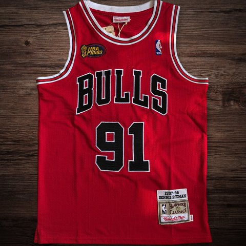 Men's Chicago Bulls 1997-98 Finals #91 Dennis Rodman Jersey Red