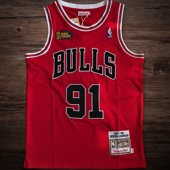 Men's Chicago Bulls 1997-98 Finals #91 Dennis Rodman Jersey Red