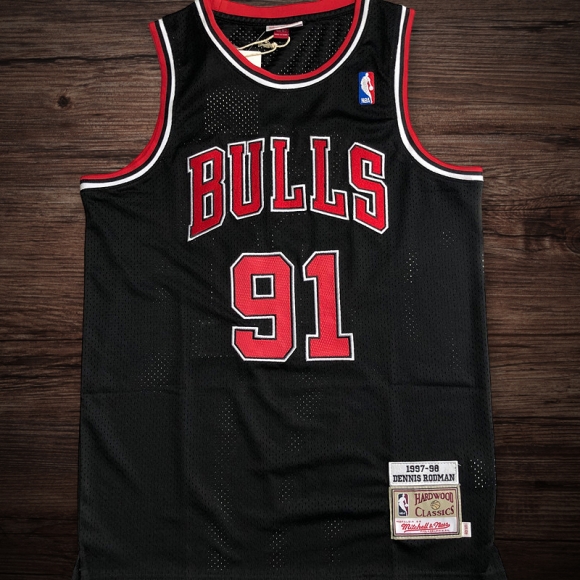 Men's Chicago Bulls 1997-98 #91 Dennis Rodman Jersey Black